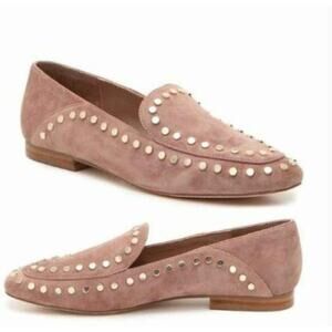 Bleecker & Bond Arianna Blush Pink Suede Gold Studded Loafers Women's Size 10